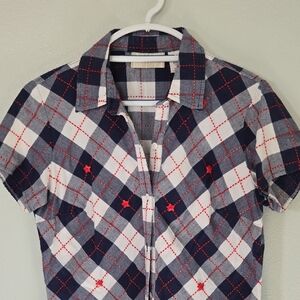 Lemon Grass | Vtg 90s Stars Red, White & Blue Button Down Shirt Size Medium